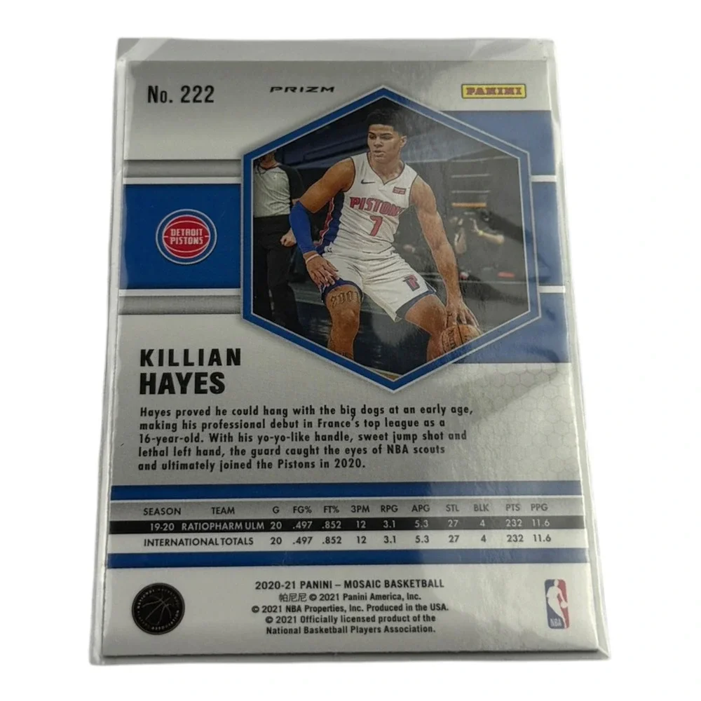 2020-21 Panini Mosaic Killian Hayes Detroit Pistons RC Pink Camo Prizm No 222